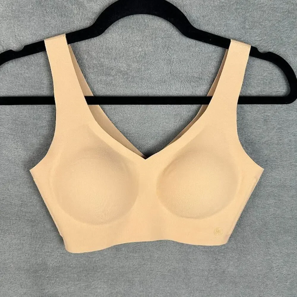 Honey Love Bra Womens Extra Small Beige Soft Form V Neck Comfort Wireless Smooth